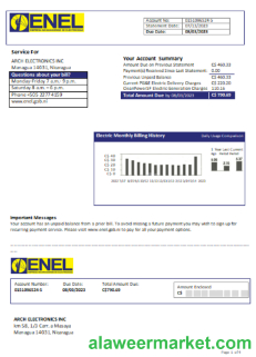 Nicaraguan Electricity Company (ENEL) electricity utility business bill, SCR
